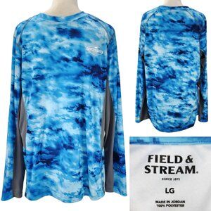 Field & Stream Evershade Tech Mens Large Blue Digital Camo UPF 30 Outdoor Shirt